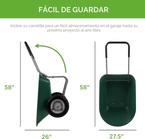 Miniatura 5 de Best Choice Products carretilla de jardín para hogar con doble rueda Verde