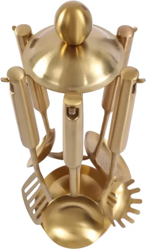 Miniatura 9 de Juego de utensilios de cocina dorados de 7 piezas con soporte, utensilios de cocina de acero inoxidable, herramientas de cocina de metal, juego
