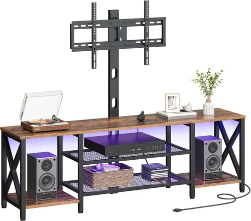 Miniatura 10 de HOOBRO Soporte de TV con soporte y toma de corriente, centro de entretenimiento LED con soporte giratorio para TV de 32/45/55/60/65/70/75 pulgadas