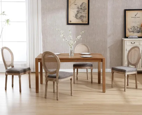 Miniatura 37 de chairus Juego de 2 Sillas de Comedor Estilo Granja Sillas de Comedor de Casa de Campo Francés Sillas Tapizadas de Tela Vintage con Respaldo Redondo
