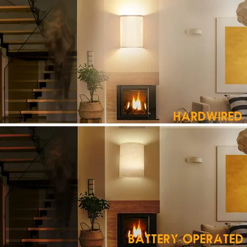 Miniatura 5 de LABOREDUCER Juego de 2 luces de pared cableadas con pantalla de tela, aplique LED de granja, luces de montaje en pared, apliques de pared