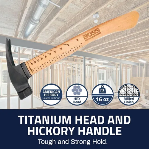 Miniatura 7 de Boss Hammer Martillo de titanio Ti64 de grado de construcción de 16 onzas – Mango de nogal Tennessee – Cuadrado de encuadre, diseño de garra