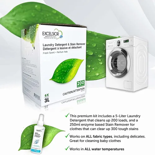Miniatura 3 de Excelsior HE - Detergente líquido para ropa con aroma fresco concentrado, 200 cargas, 3 litros con removedor de manchas natural, detergente