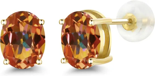 Miniatura 50 de Gem Stone King Aretes de oro de 14 quilates con piedra natal ovalada de 0.315 x 0.236 in Aretes de oro para mujer