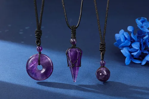 Miniatura 2 de Jovivi Juego de 3 collares de piedra de cristal curativo para hombres y mujeres, amatista natural, obsidiana negra, ojo de tigre, piedras preciosas