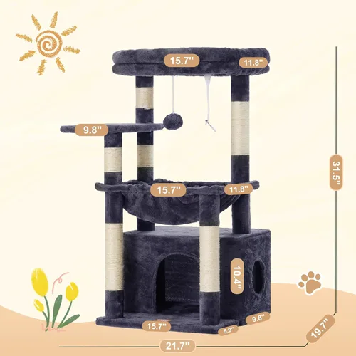 Miniatura 6 de Heybly - Árbol para gatos, torre con cuna grande y suave, condominio para gatos con espaciosa cueva para gatos con espacio oculto, postes de rascado