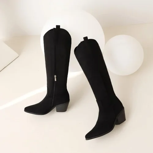 Miniatura 2 de Reitoye Botas vaqueras para mujer, bordadas, vaquera occidental, botas de tacón alto y grueso, con pestañas para tirar