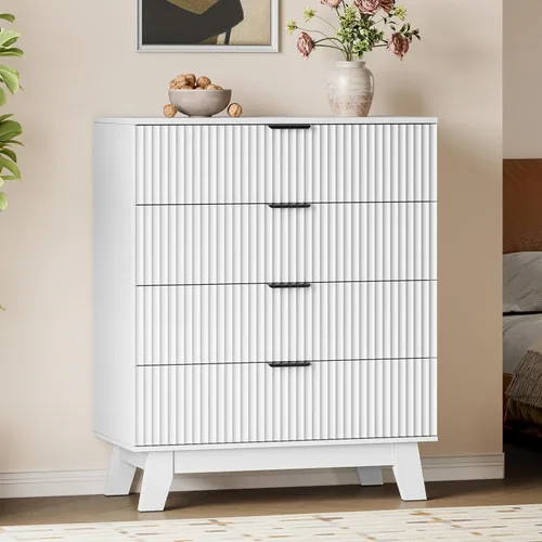 Miniatura 50 de BORNOON Cómoda alta de 46" para dormitorio, cómoda de 6 cajones acanalados, cómoda moderna de madera con almacenamiento profundo, correderas