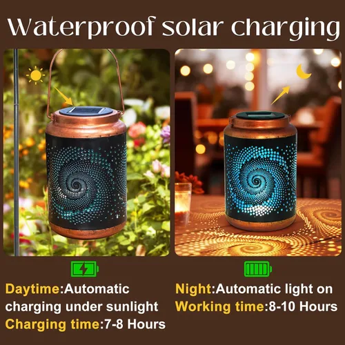 Miniatura 2 de Linternas solares para colgar al aire libre, linterna LED impermeable de metal con energía solar, decoración de patio, linterna con asa, idea