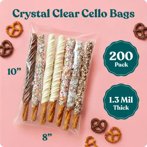 Miniatura 2 de Pack It Chic - Bolsas de celofán transparentes autosellantes de 8" x 10" (paquete de 200) - Bolsas para galletas y barras de pretzel con adhesivo