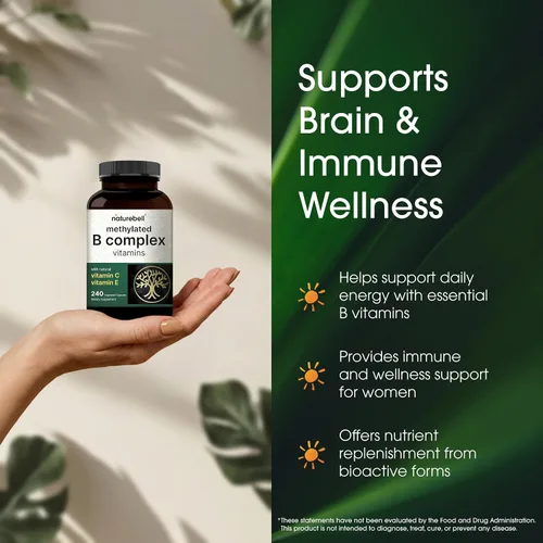 Miniatura 4 de NatureBell Methylated B Complex Vitaminas – 240 cápsulas vegetarianas – Fórmula 12 en 1 de alta biodisponibilidad – para la salud inmunológica