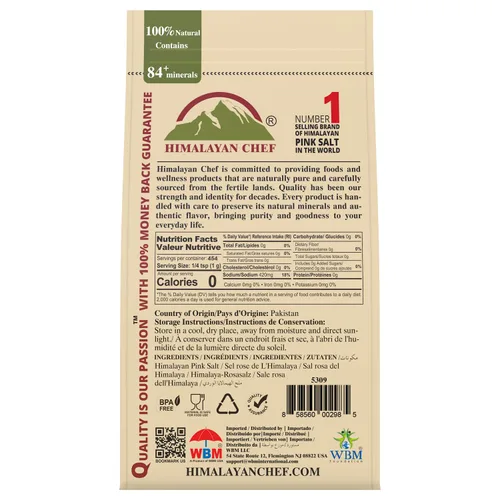 Miniatura 2 de Himalayan Chef - Sal rosa del Himalaya, grano fino, bolsa de 1 libra - Pura, natural, kosher, sin OGM, rica en minerales, para cocinar, sazonar