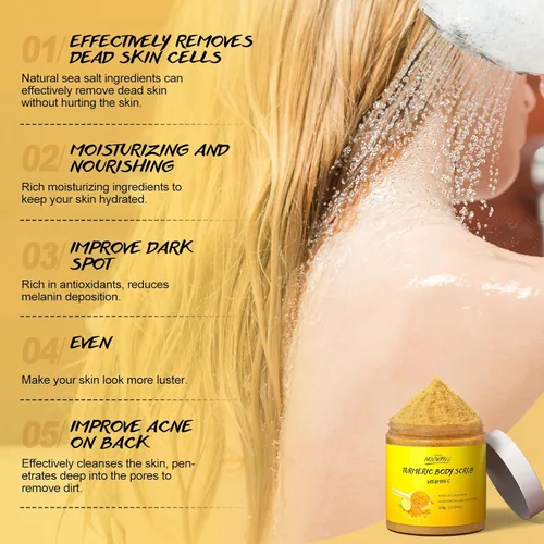 Miniatura 3 de POP MODERN.C Exfoliante corporal de cúrcuma y vitamina C para eliminar la piel muerta, mejora las manchas oscuras, acné, exfoliante orgánico natural