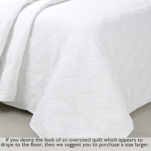 Miniatura 8 de Cozy Line Home Fashions Juego de ropa de cama de 100% algodón geométrico moderno con puntada en zigzag, color blanco sólido, colcha ligera
