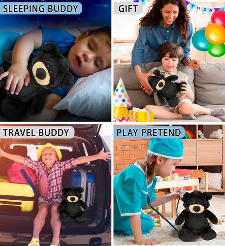 Miniatura 4 de DolliBu Oso negro de peluche, oso negro suave y abrazable, adorable juguete de peluche de oso para jugar, lindo regalo de vida salvaje para niños