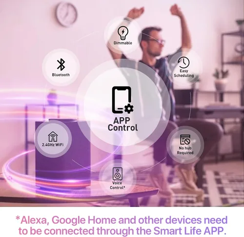 Miniatura 8 de ORALUCE Bombilla inteligente compatible con Alexa y Google Home, bombilla LED A19 E26 equivalente a 60 W, WiFi de 2.4 GHz y Bluetooth que cambia
