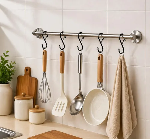 Miniatura 4 de Ganchos en S para colgar, resistentes con diseño de hebilla de seguridad, ganchos en forma de S para utensilios de cocina, sartenes, barra