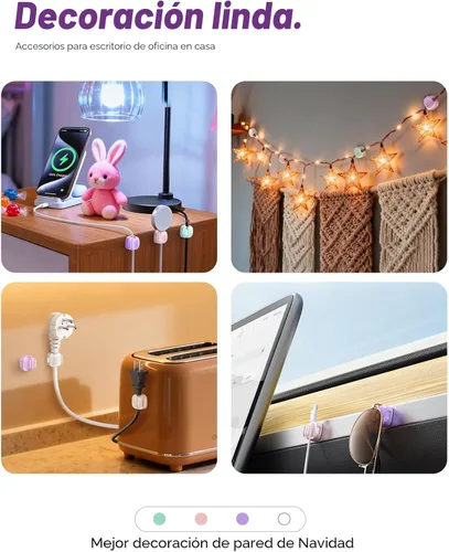 Miniatura 7 de Clips para cables, paquete de 8 organizadores de cables [1 bloqueo y adhesivo más fuerte], clips de resorte para cable de teléfono, cargador
