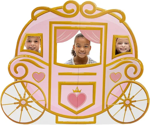 Fun Express Carruaje de princesa rosa para cabina de fotos de cartón de tamaño real de 54 x 44 pulgadas, decoraciones de fiesta para sesión de fotos