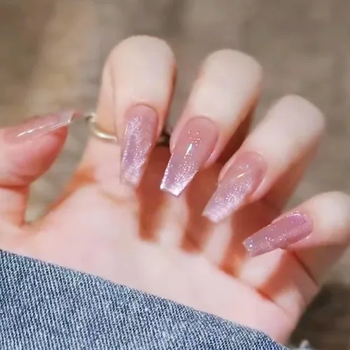 Miniatura 21 de Uñas postizas a presión largas, con brillo azul y diseño, acabado acrílico brillante, de cobertura completa, uñas postizas reutilizables para l002