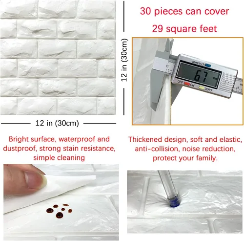 Miniatura 5 de 30 piezas de paneles de pared 3D, papel tapiz de ladrillo falso autoadhesivo de espuma, paneles de pared de ladrillo falso de piedra