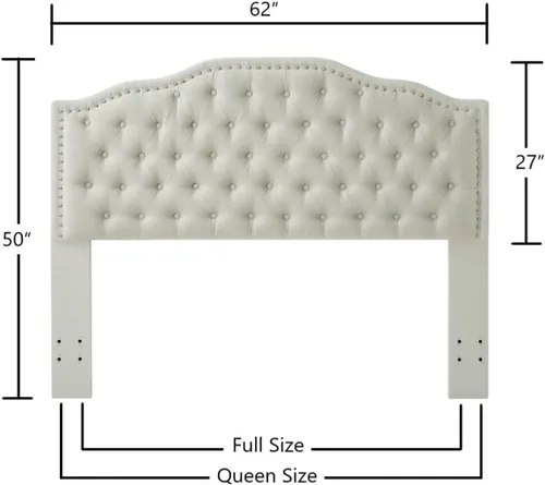 Miniatura 2 de 24KF - Cabecera tapizada con botones capitonados y adornos de cabezal de clavo, elegante cabecera completa en tela bouclé, 6031-Q-Boucle-Beige