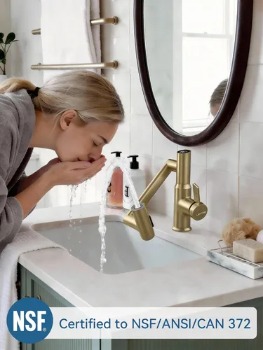 Miniatura 2 de Lefton Grifo giratorio para baño con pantalla de temperatura en Fahrenheit (sin baterías), 3 modos de agua, oro cepillado, BF2204-6