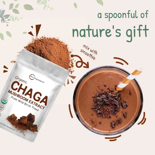 Miniatura 6 de Micro Ingredients Extracto orgánico de hongos Chaga, 10 onzas 100:1 cosechado silvestre Apoya la defensa inmune y antioxidante Ideal para té