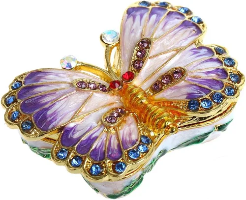 YU FENG Caja de baratijas de mariposa con bisagras, pequeña joyería con bisutería, estatuilla de regalo coleccionable (caja de baratijas ii)