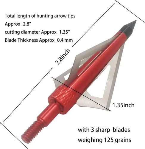 Miniatura 2 de Cabezas de caza con 3 cuchillas para tiro con arco, 100 o 125, grano, 12 unidades, puntas de flecha atornilladas, compatibles con arcos Rojo