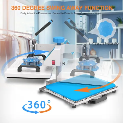 Miniatura 4 de HORGELU Máquina de prensa de calor 5 en 1, máquina de transferencia de calor de 12 x 15 pulgadas, oscilación de 360 grados, multifunción