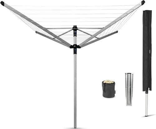 Brabantia Lift-O-Matic Advance - Tendedero de 4 brazos para exteriores (164 pies / Ø 1.97 pulgadas) de altura ajustable, tendedero plegable + estaca