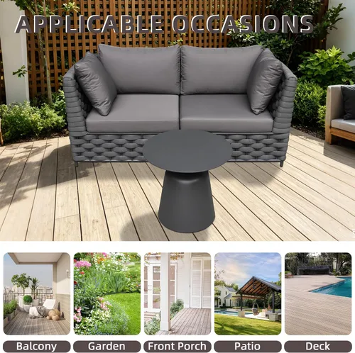 Miniatura 4 de TWT 3-Piece Woven Rope Patio Furniture Set, 2 Outdoor Armchairs with Soft Cushions + Round Aluminum Coffee Table, All-Weather Conversation Set for