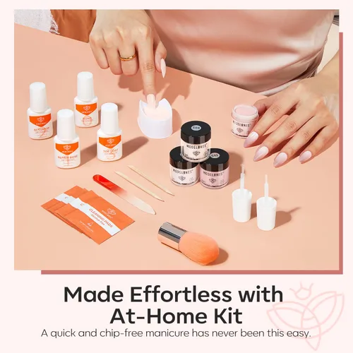 Miniatura 7 de Modelones - Kit de polvo de inmersión para uñas, 4 colores, nude, rosado, con purpurina, set de iniciación con líquido y accesorios completos