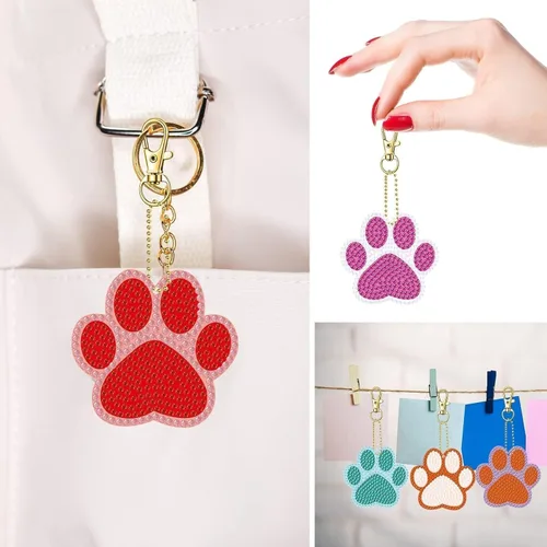 Miniatura 6 de Kit de 12 llaveros de diamante en forma de pata de perro - llaveros de diamante de pata de mascota DIY para principiantes y niños, suministros