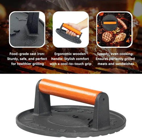 Miniatura 8 de vivicreate Aplastador de hamburguesas de 7 pulgadas, Aplastador de carne, prensa de hamburguesas, prensa de plancha, prensa de tocino, prensa