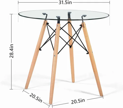 Miniatura 3 de Mesa de comedor redonda pequeña de 31.5 pulgadas para 4 personas, cocina, hogar, ocio, patas de madera, vidrio