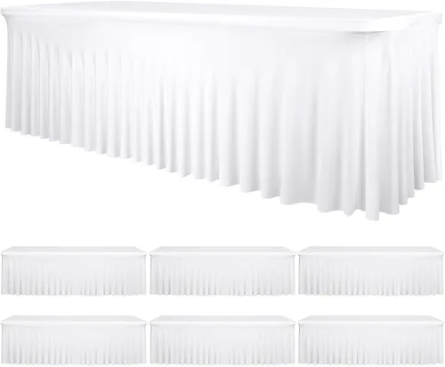 Miniatura 28 de fani Paquete de 2 faldas de mesa elásticas negras para mesa rectangular de 6 pies, manteles elásticos de elastano lavables con falda, mantel