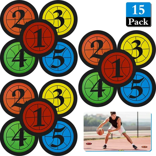 Outus 15 piezas de 7.5 pulgadas de baloncesto de entrenamiento de poli puntos antideslizantes marcadores de entrenamiento coloridos impermeables