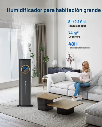 Miniatura 2 de Humidificador para Habitación Grande Dormitorio con Luz Nocturna, 2.1Gal (8L) Humidificadores para el Hogar con Difusor de Aceite Esencial, Negro