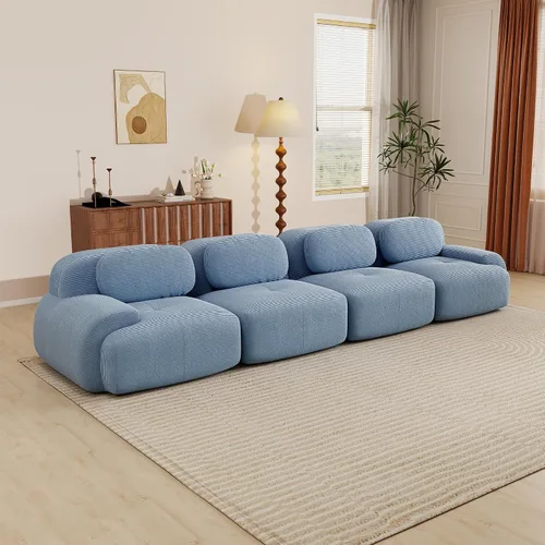 Miniatura 13 de Sofás modulares modulares sin hueso de 82 pulgadas para sala de estar, juego de sofá comprimido de 2 plazas, no requiere montaje, tela de pana, Verde