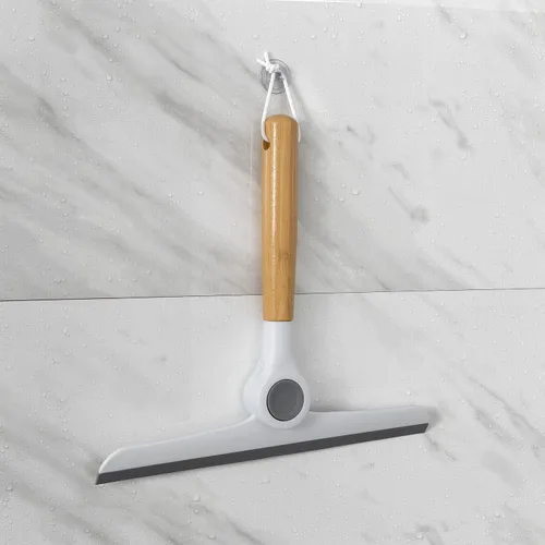 Miniatura 2 de Zadro Escobilla plegable multiusos con mango de bambú y lazo de silicona para colgar (9.5 pulgadas de ancho, bambú/blanco/gris)