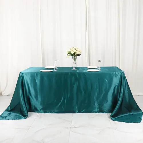 Miniatura 5 de BalsaCircle Mantel rectangular de satén beige de 90 x 132 pulgadas para mesa de boda, fiesta, recepción, eventos, cocina y comedor