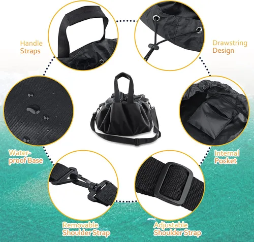 Miniatura 5 de Wetsuit Change Mat, Portable Large Beach Dry Bag Waterproof Changing Mats with Shoulder and Handle Strap for Surfing Negro