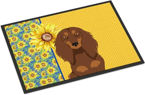 Miniatura 265 de Caroline's Treasures WDK5313MAT Airedale Terrier - Tapete para puerta delantera de 18 x 27 pulgadas, diseño de girasoles de verano, para entrada