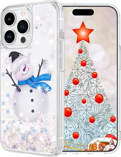 Miniatura 13 de Maxdara Funda de Navidad para iPhone 11, diseño de muñeco de nieve con purpurina líquida brillante cubierta bonita para niñas y niños, 6.1 pulgadas