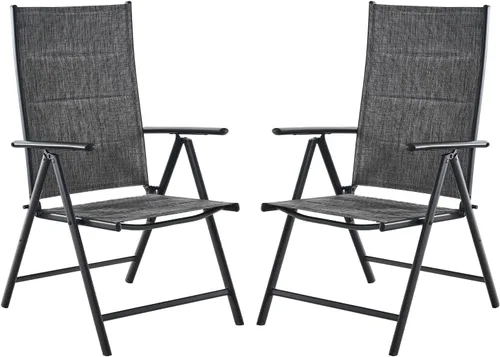 Miniatura 9 de Juego de 2 sillas plegables para patio, sillas de patio al aire libre con asiento acolchado de algodón de textileno suave y respaldo ajustable de 7