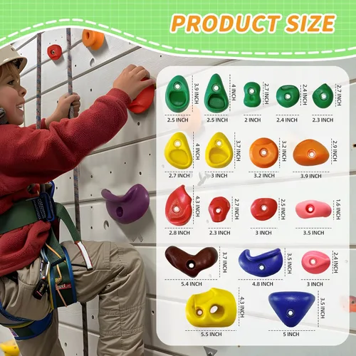 Miniatura 8 de Juego de 36 soportes de escalada en roca para niños, agarres de pared para escalada en roca, juego de pared para interiores y exteriores, juego