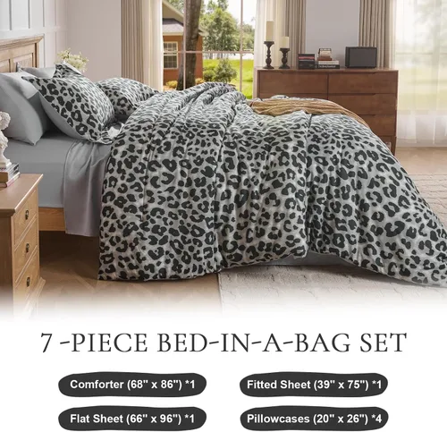Miniatura 4 de Wajade Juego de edredón de 7 piezas con estampado de guepardo para niñas y niños, bonito juego de ropa de cama en una bolsa para hombres y mujeres