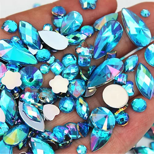 Miniatura 9 de 1000 gemas de cristal AB de diamantes de imitación coloridos, joyas de piedras preciosas acrílicas con parte trasera plana, manualidades para 00